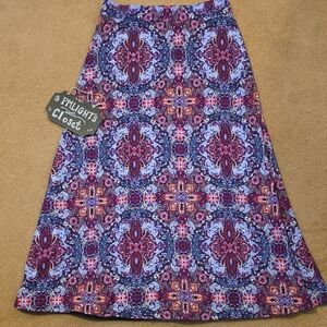 Riley + James Floral Patterned A-Line Skirt Large Purple Pink Maxi
